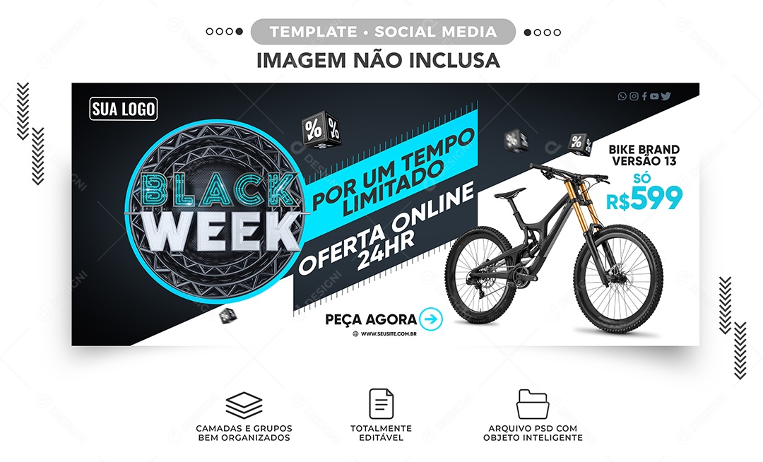 Banner Por Um Tempo Limitado Oferta Online Black Week Lojas de Bike Social Media PSD Editável