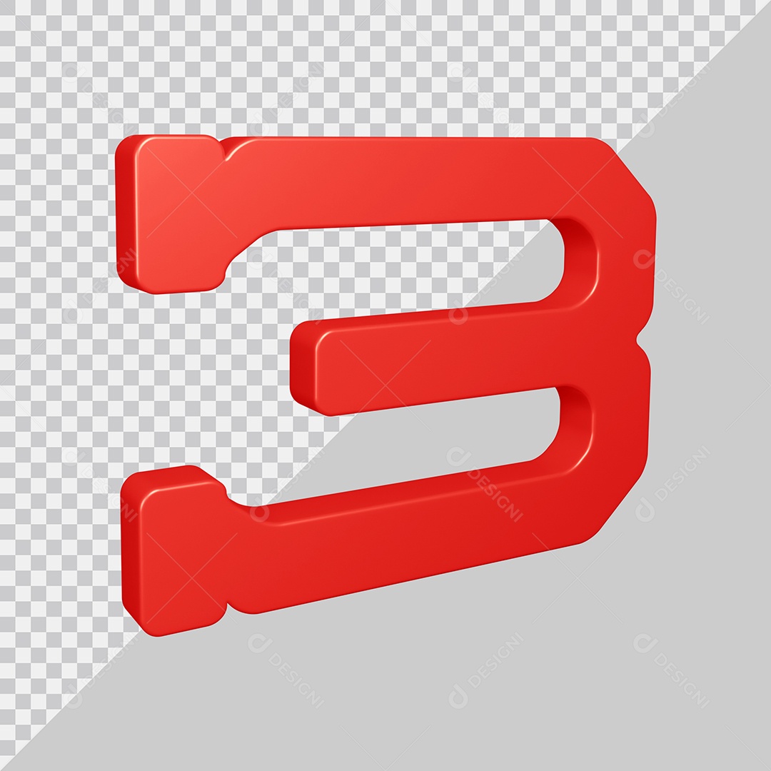 Elemento 3D Para Composição Número 3 Vermelho PSD