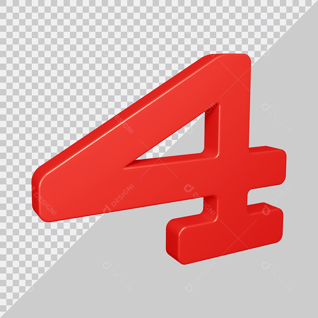 Elemento 3D Para Composição Número 4 Vermelho PSD