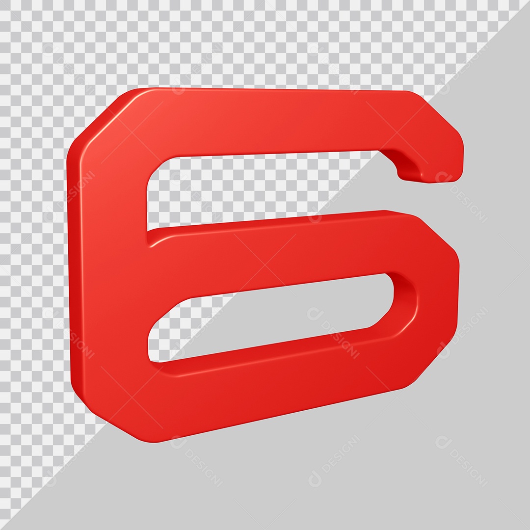 Elemento 3D Para Composição Número 6 Vermelho PSD