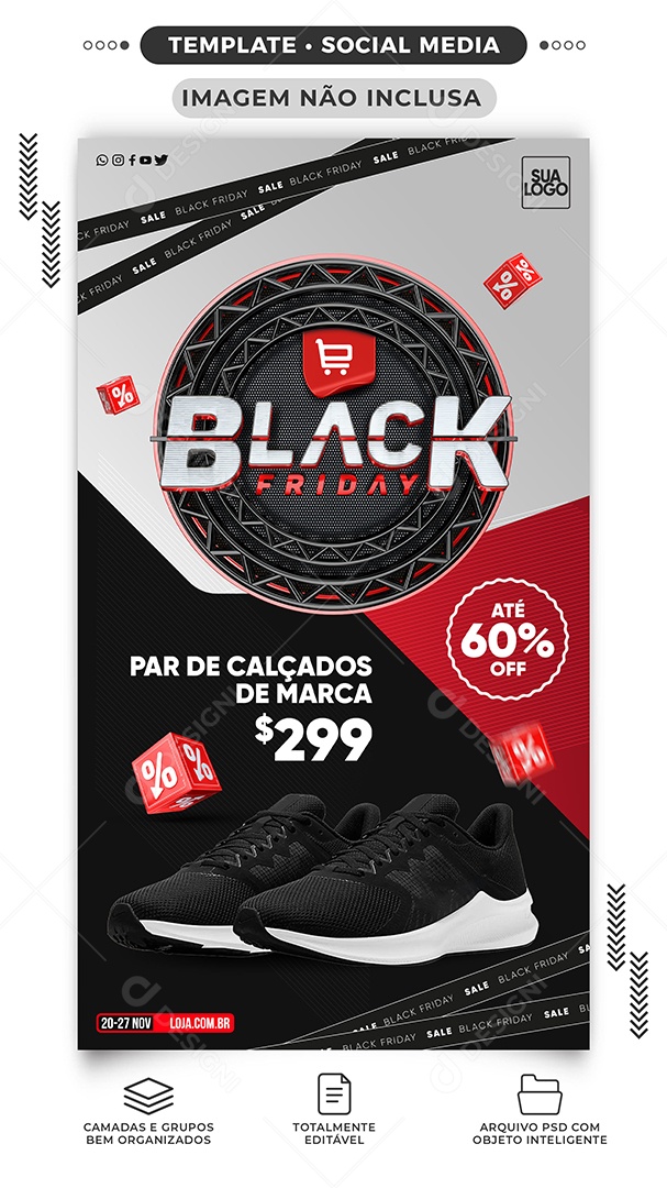 Story Par de Calçados de Marca Black Friday Loja de Tênis Social Media PSD Editável
