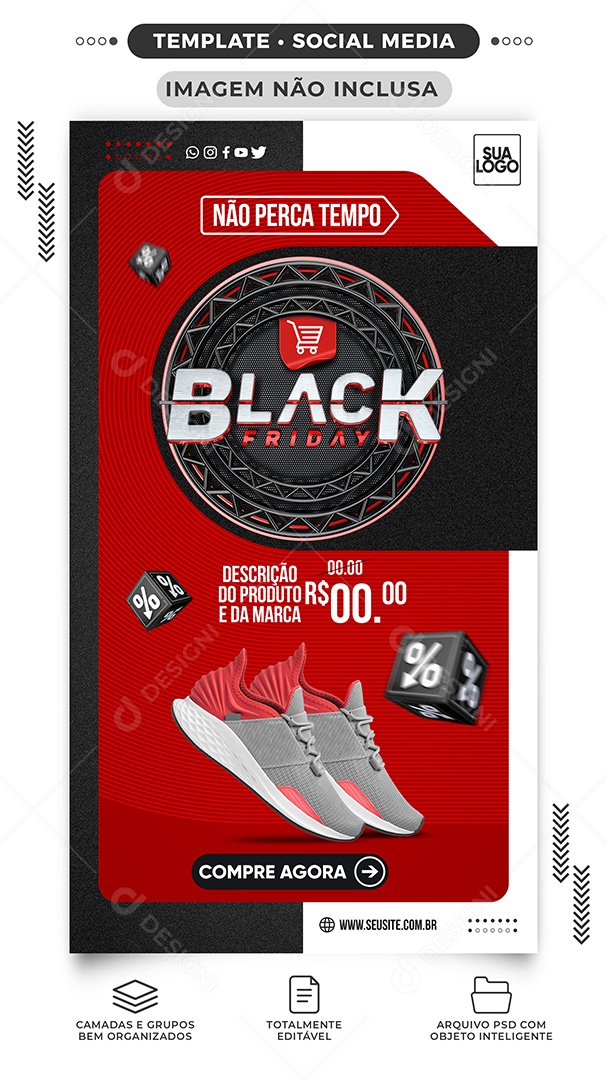 Story Não Perca Tempo Black Friday Loja de Tênis Social Media PSD Editável