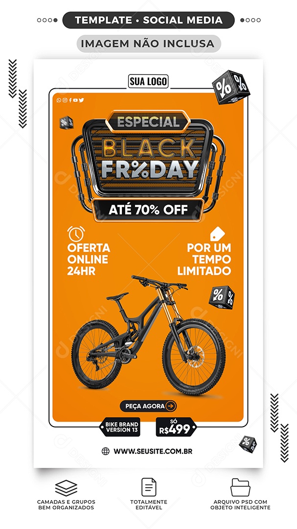 Story Especial Black Friday Até 70% Off Lojas De Bike Social Media PSD Editável