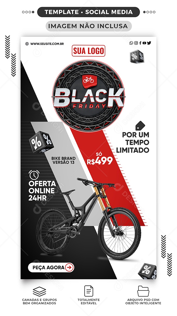 Story Oferta Online 24Hr Black Friday Lojas de Bike Social Media PSD Editável