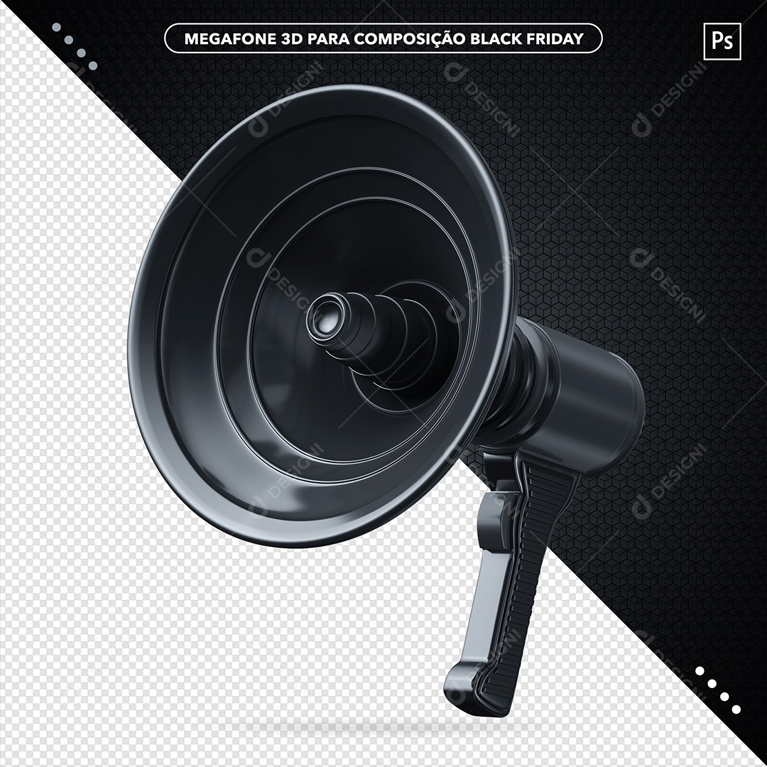 Megafone Preto Elemento 3D para Composição PSD