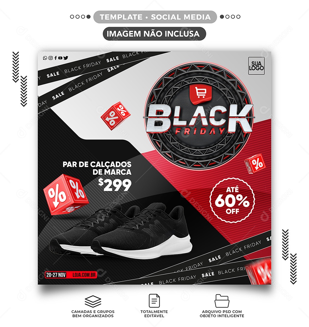 Par de Calçados de Marca Black Friday Loja de Tênis Social Media PSD Editável