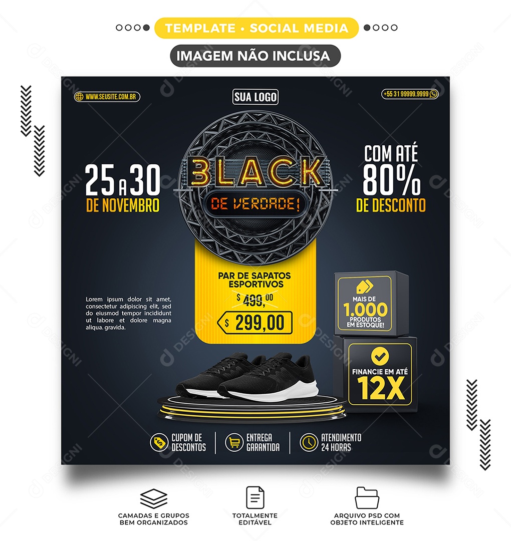 Par de Sapatos Esportivos Com Até 80% de Desconto Black Friday Loja de Tênis Social Media PSD Editável