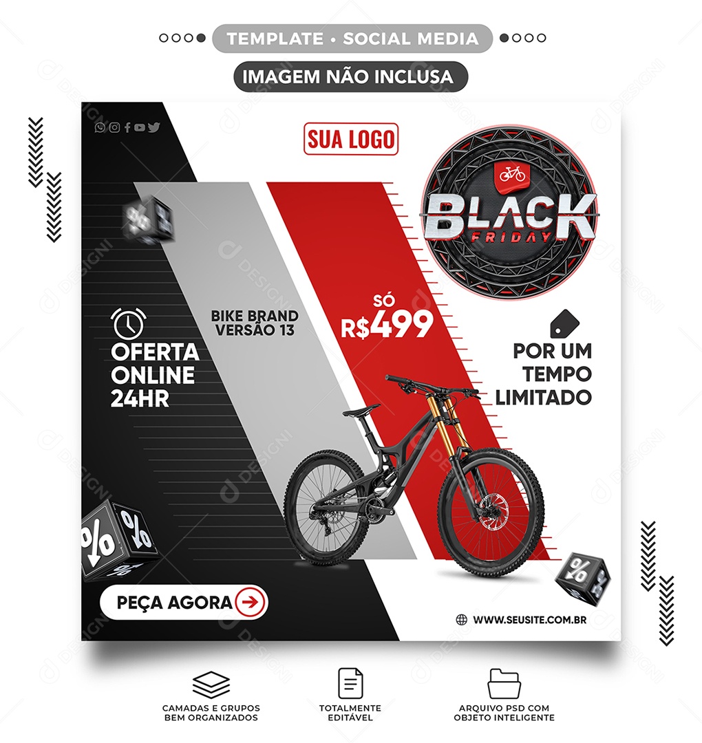 Oferta Online 24Hr Black Friday Lojas de Bike Social Media PSD Editável