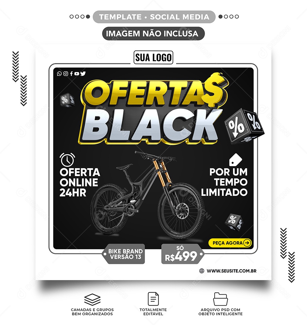 Oferta Online 24Hr Lojas de Bike Ofertas Social Media PSD Editável