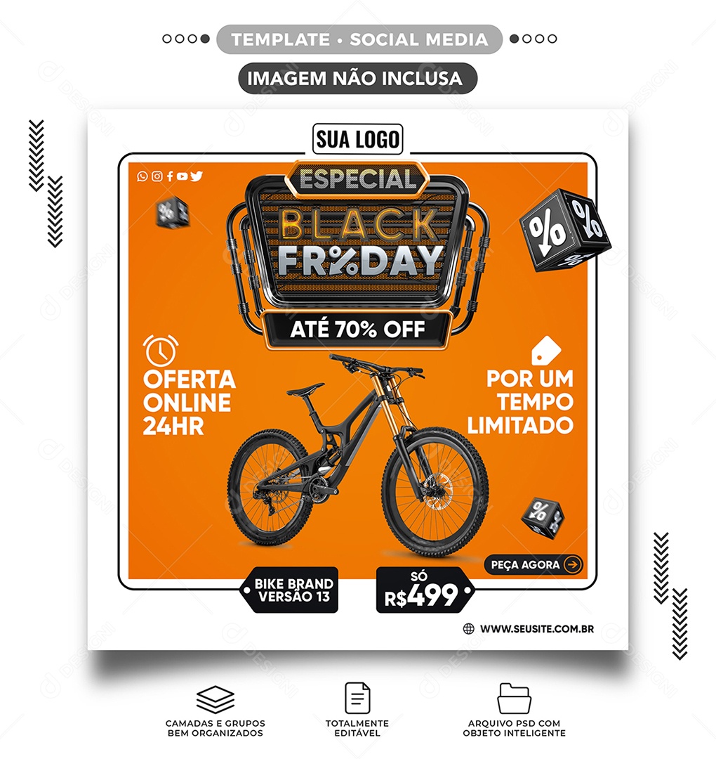Especial Black Friday Até 70% Off Lojas De Bike Social Media PSD Editável