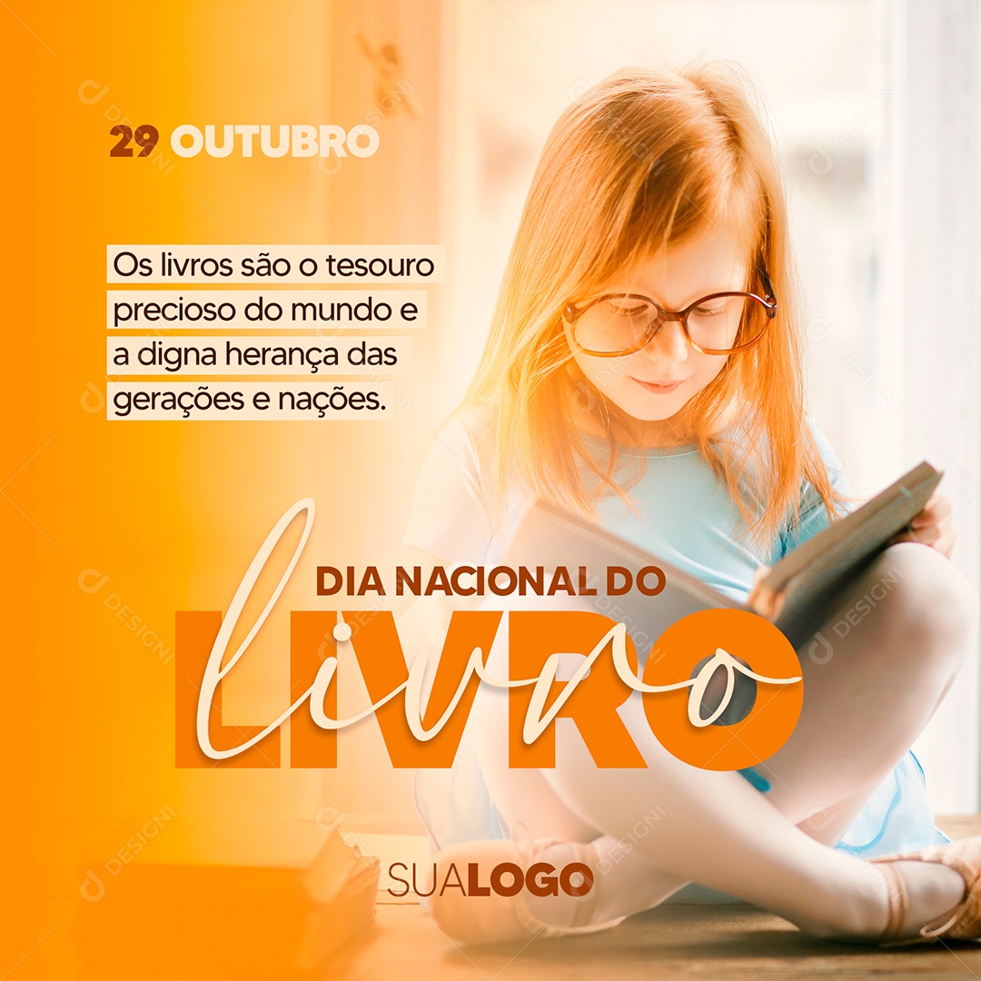 Os Livros São o Tesouro Precioso do Mundo Dia Nacional do Livro Social Media PSD Editável