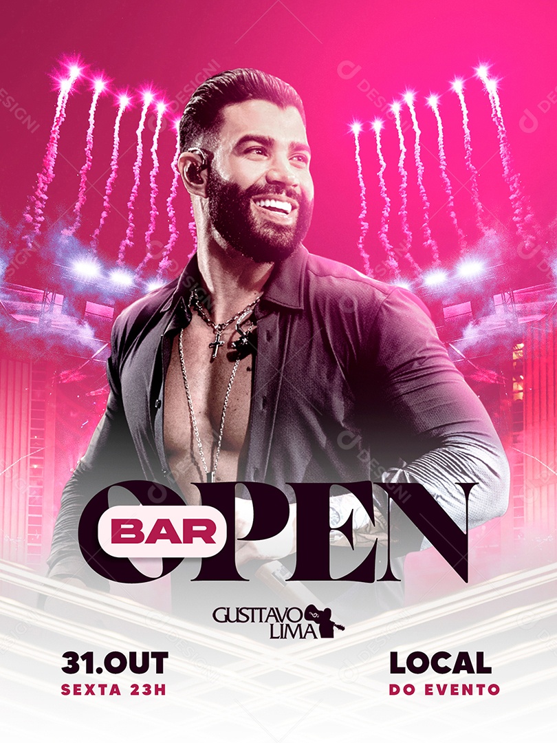 Open Bar Gusttavo Lima Flyer Social Media PSD Editável