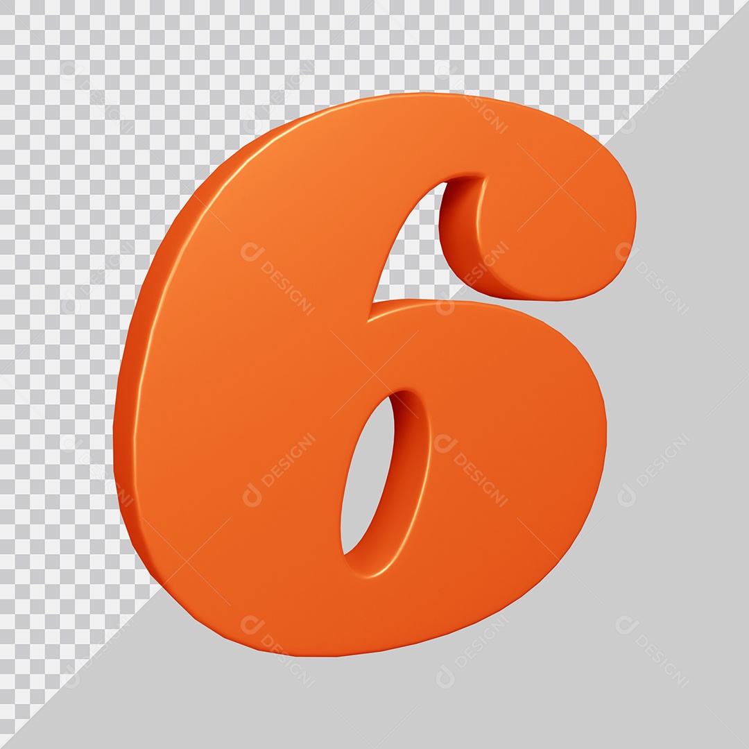 Elemento 3D Para Composição Número 6 Laranja PSD