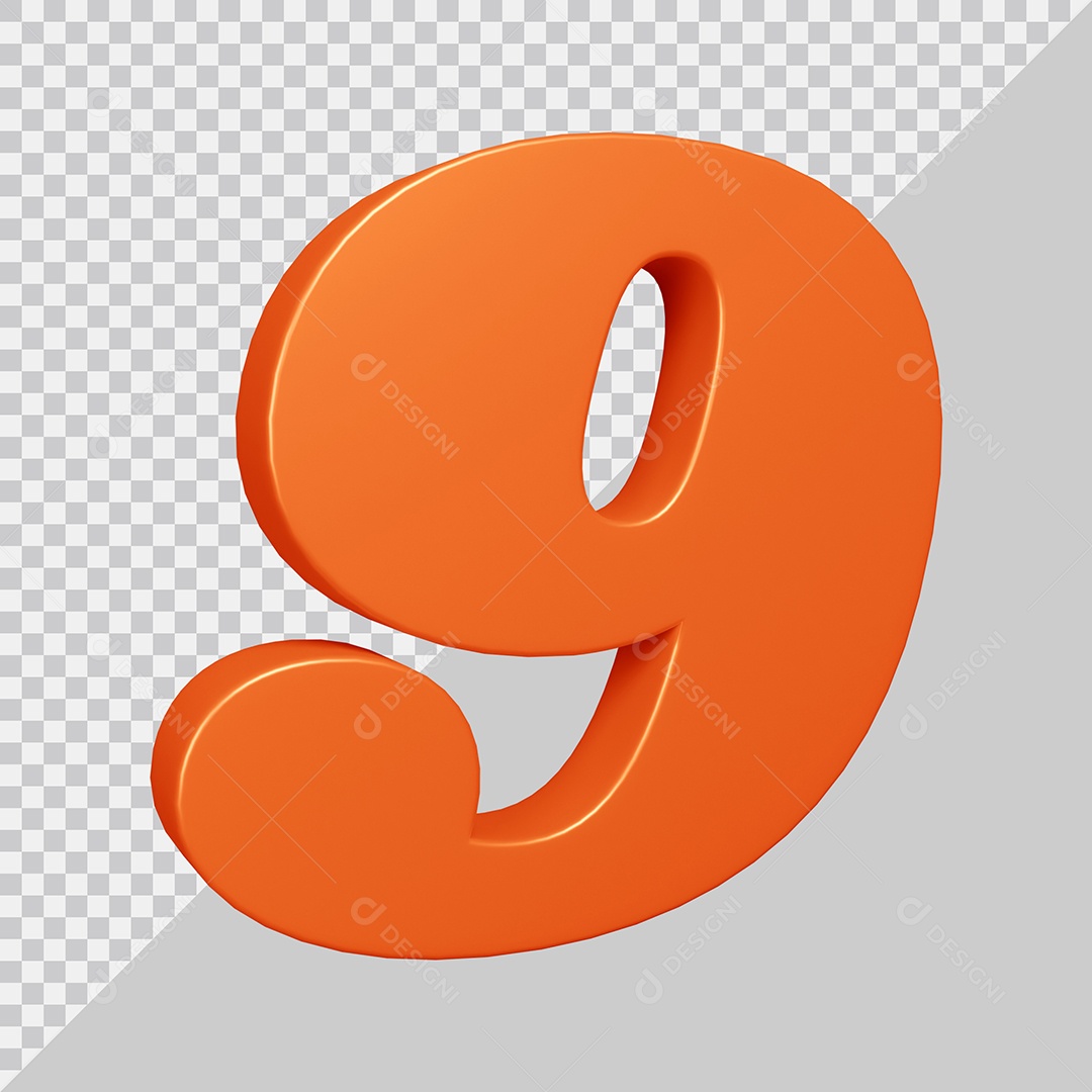 Elemento 3D Para Composição Número 9 Laranja PSD