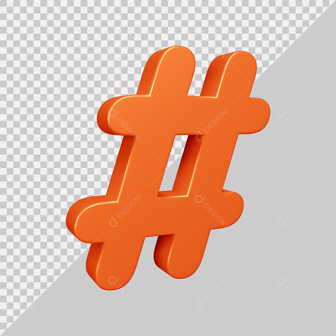 Elemento 3D Para Composição Símbolo de Hashtag Laranja PSD