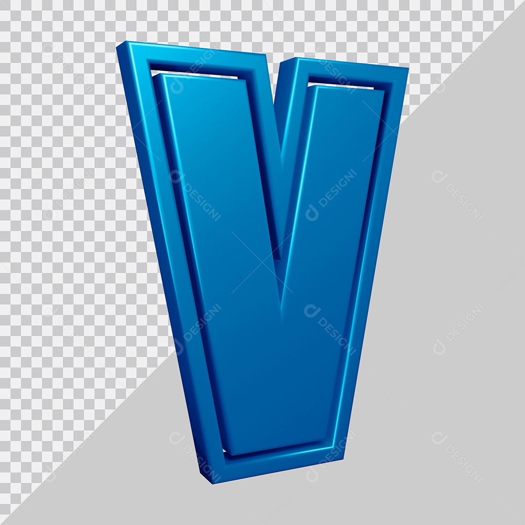 Elemento 3D Para Composição Letra V Azul PSD