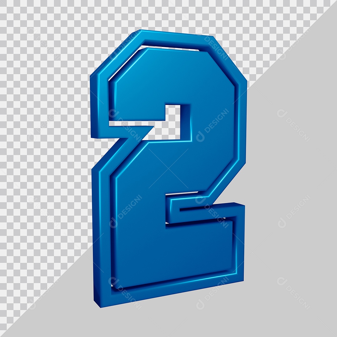 Elemento 3D Para Composição Número 2 Azul PSD
