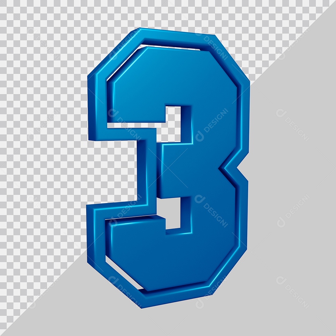 Elemento 3D Para Composição Número 3 Azul PSD