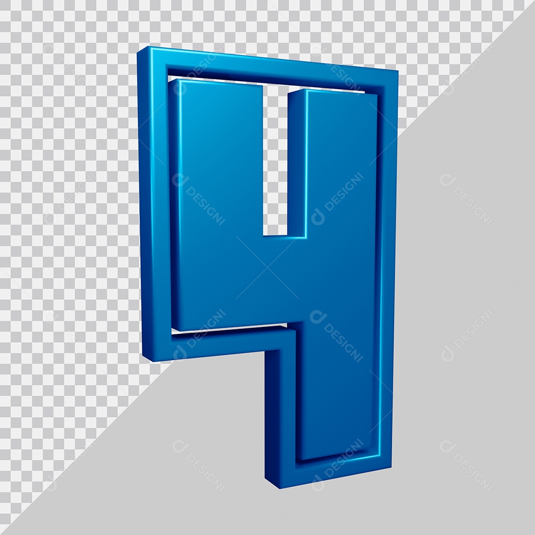 Elemento 3D Para Composição Número 4 Azul PSD