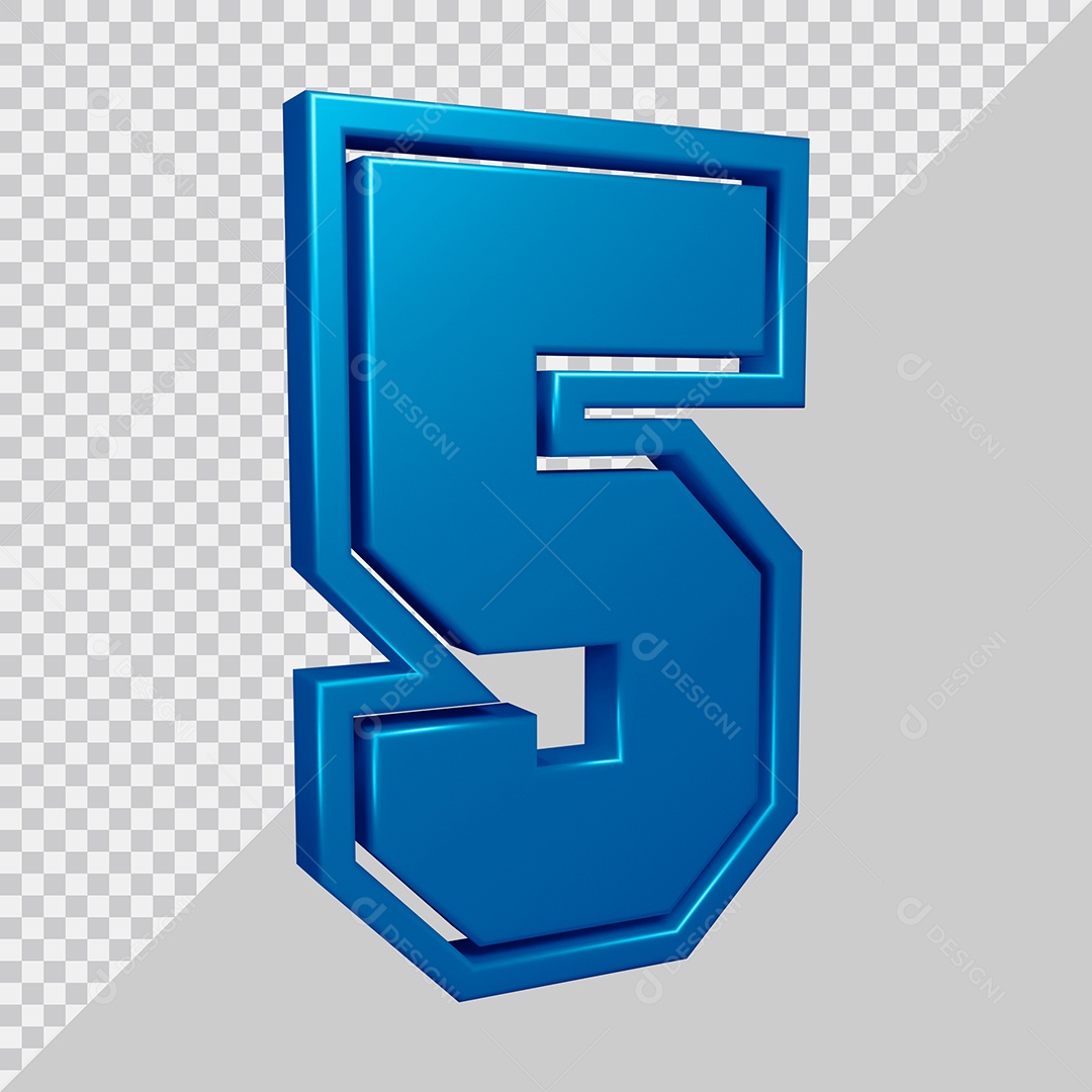 Elemento 3D Para Composição Número 5 Azul PSD