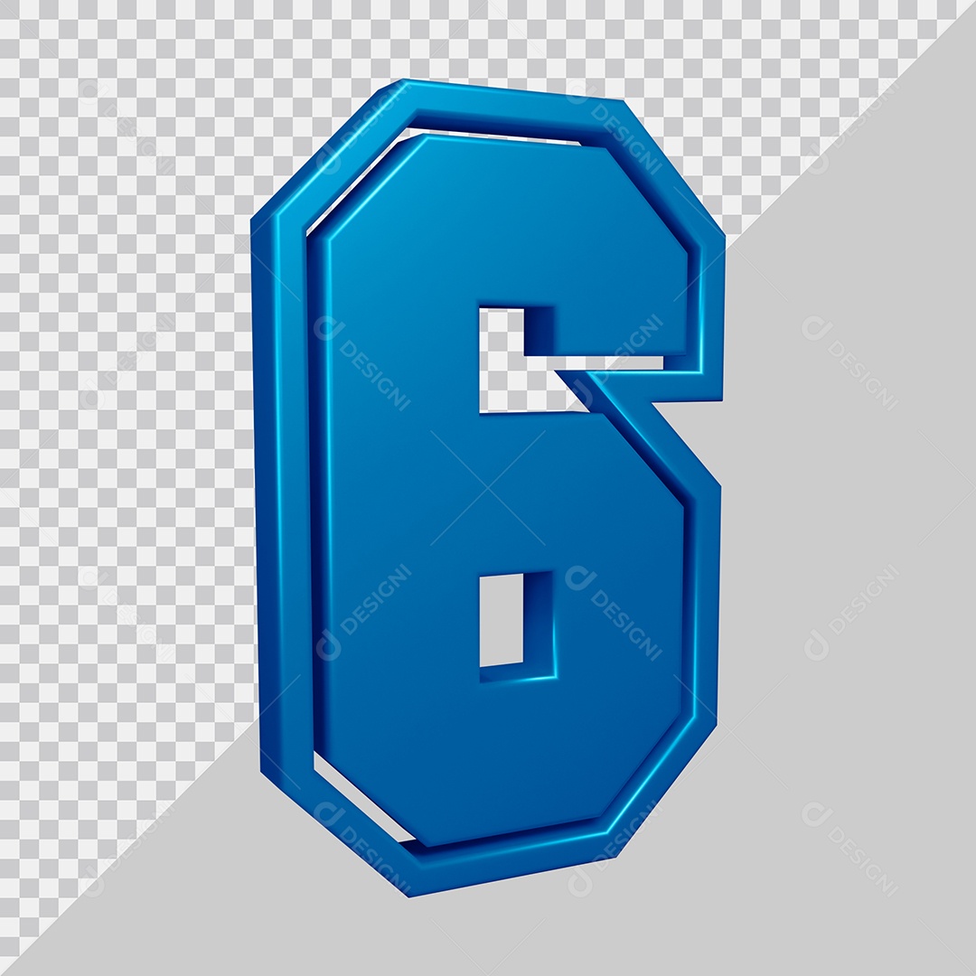 Elemento 3D Para Composição Número 6 Azul PSD