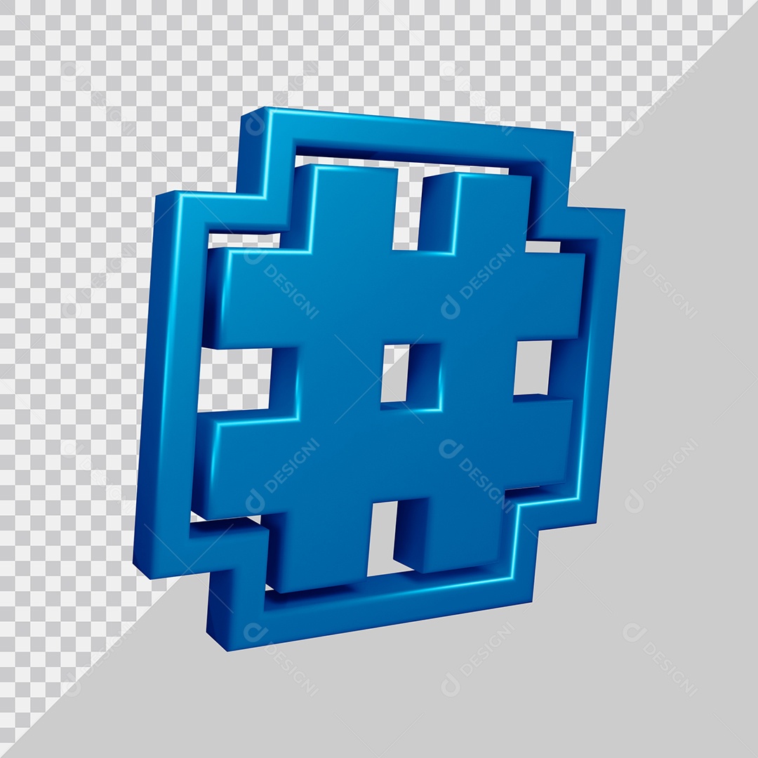 Elemento 3D Para Composição Símbolo de Hashtag Azul PSD