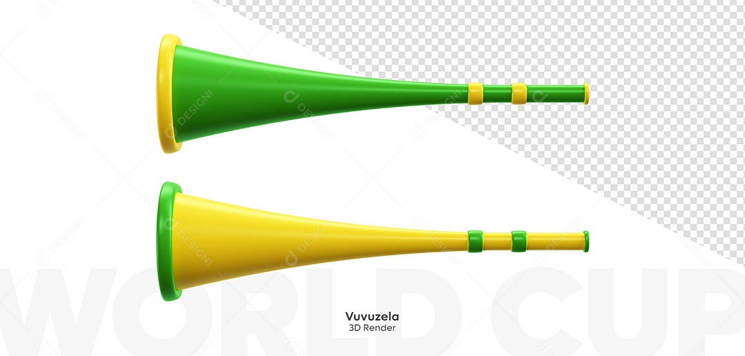 Vuvuzela Amarela e Verde Elemento 3D para Composição PSD