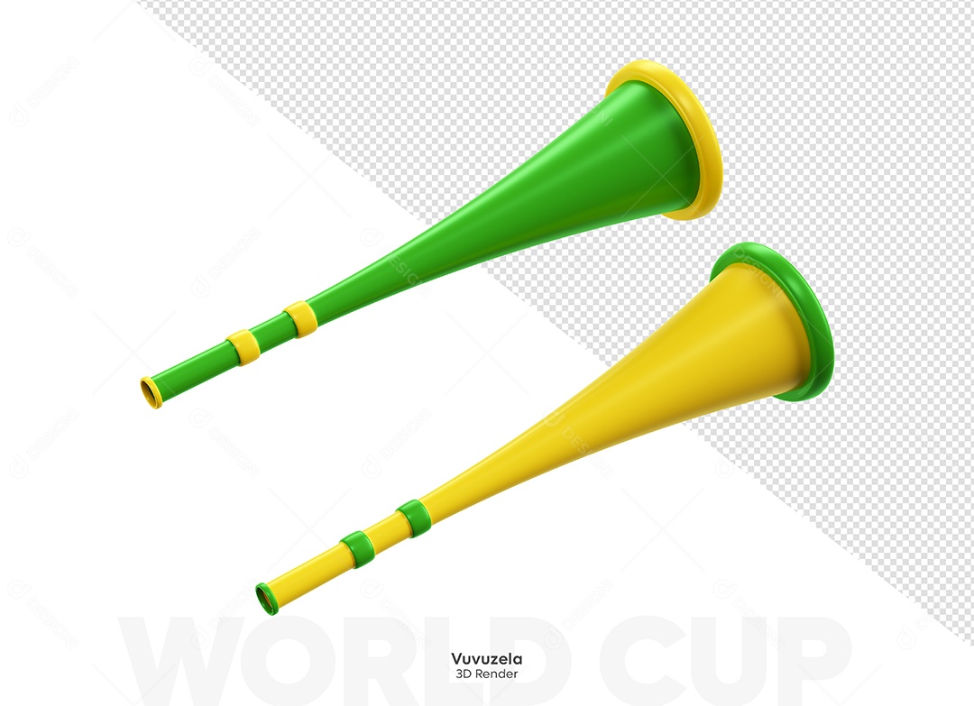 Vuvuzela Amarela e Verde Elemento 3D para Composição PSD