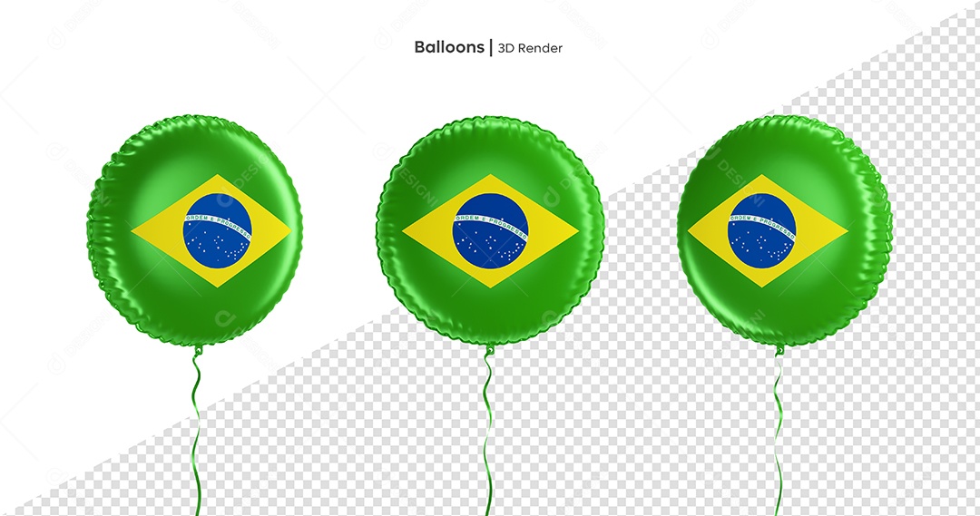 Balões do Brasil Verde Elemento 3D para Composição PSD