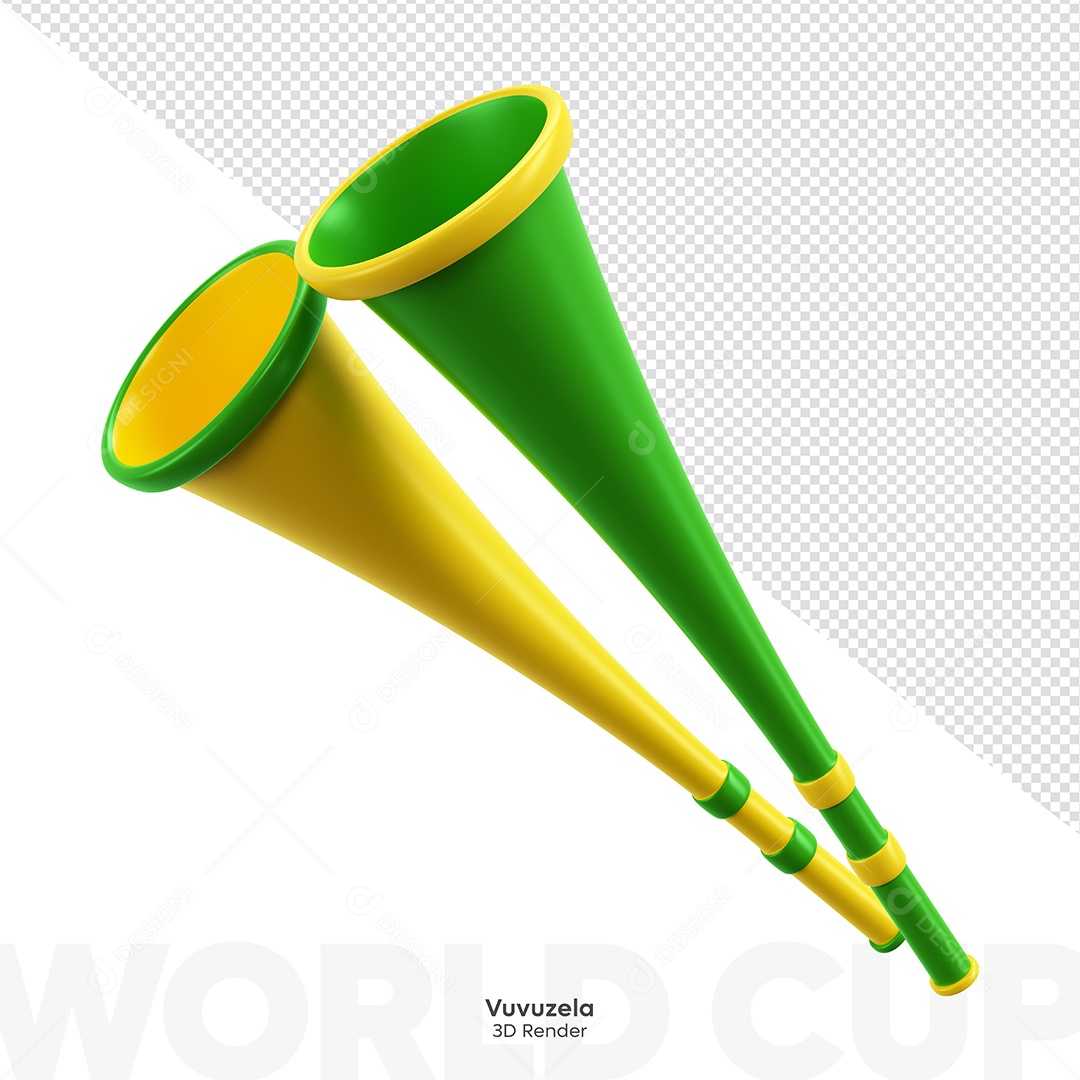 Vuvuzela Amarela e Verde Elemento 3D para Composição PSD