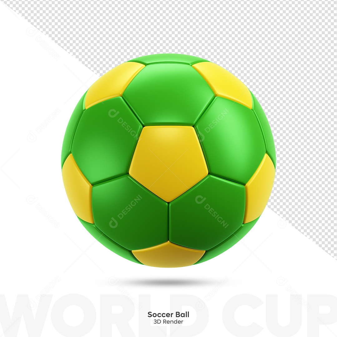 Bola de Futebol Verde e Amarelo Elemento 3D para Composição PSD