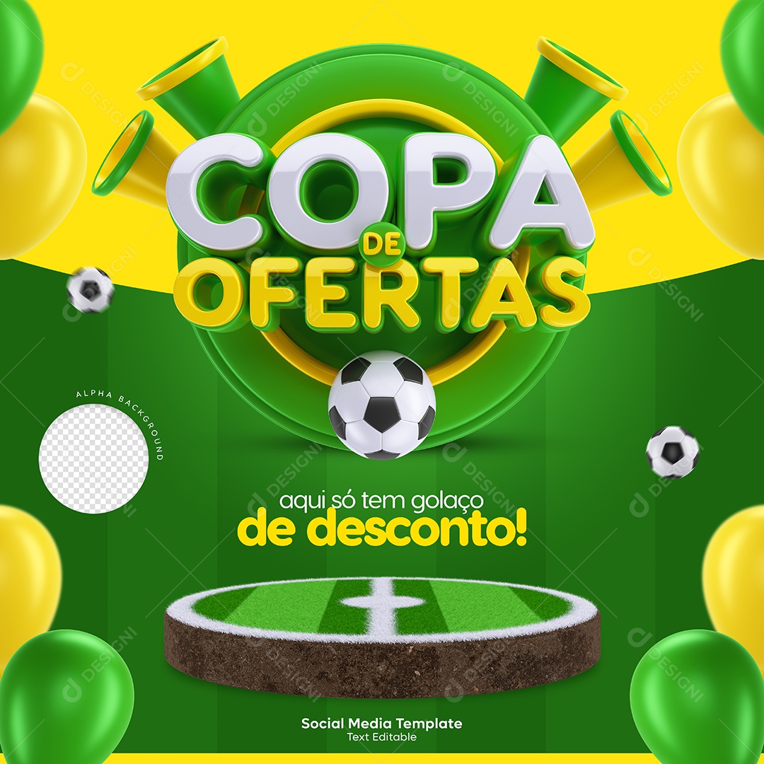 Copa de Ofertas Aqui Só Tem Golaço de Desconto Social Media PSD Editável