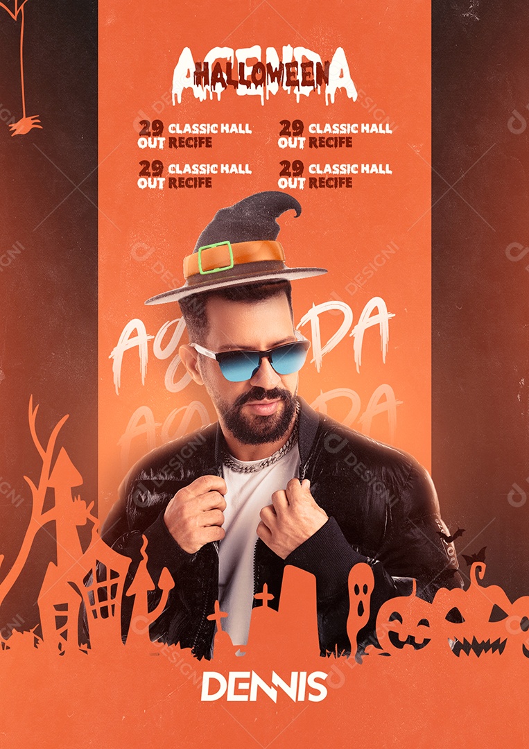 Agenda Halloween Dennis Flyer Social Media PSD Editável