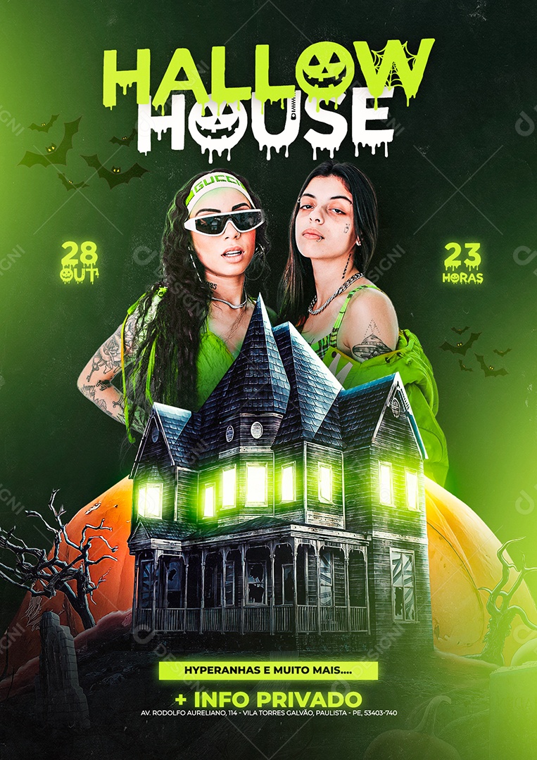 Hallow House Hyperanhas e Muito Mais Flyer Halloween Social Media PSD Editável