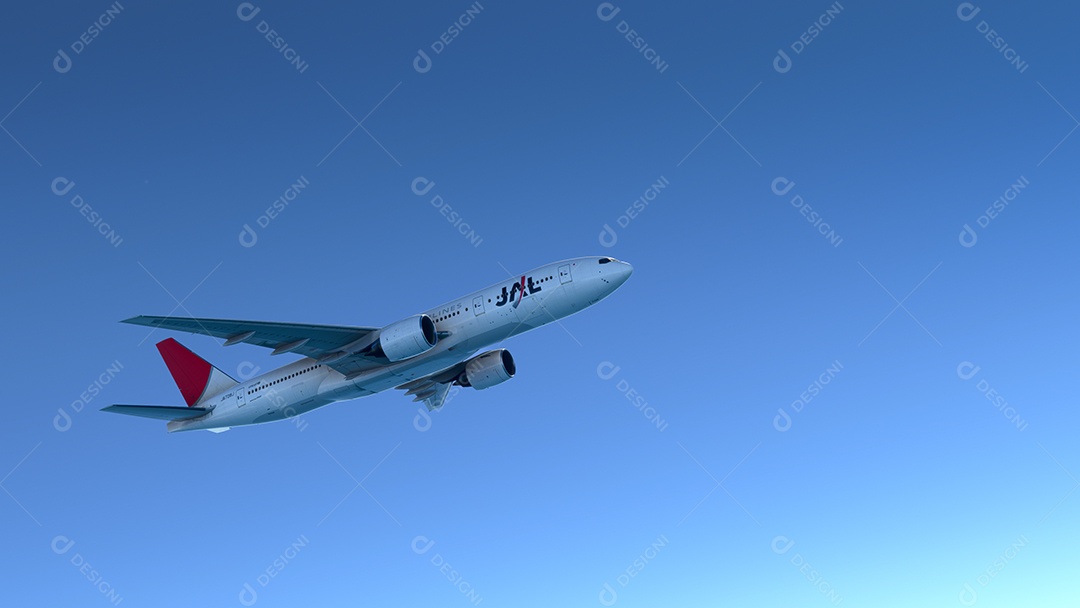 Avião sobrevoando sobre o céu nublado nuvens brancas