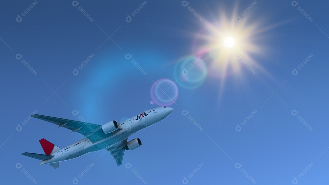 Avião sobrevoando sobre o céu nublado nuvens brancas