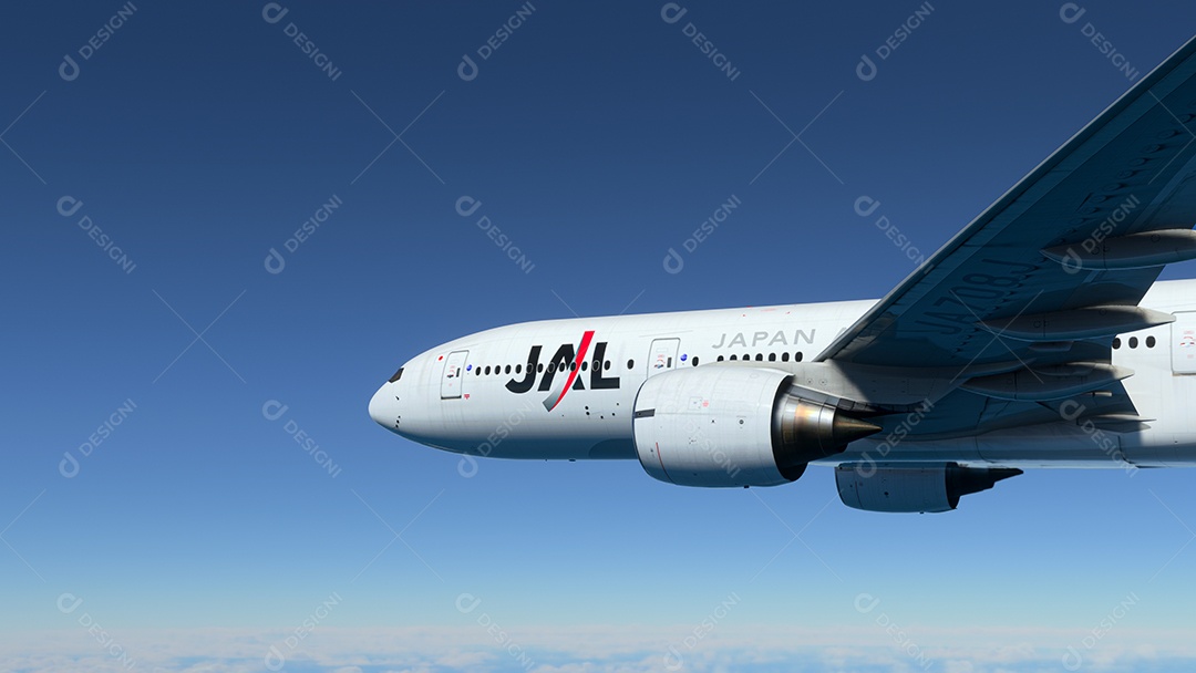 Avião sobrevoando sobre o céu nublado nuvens brancas