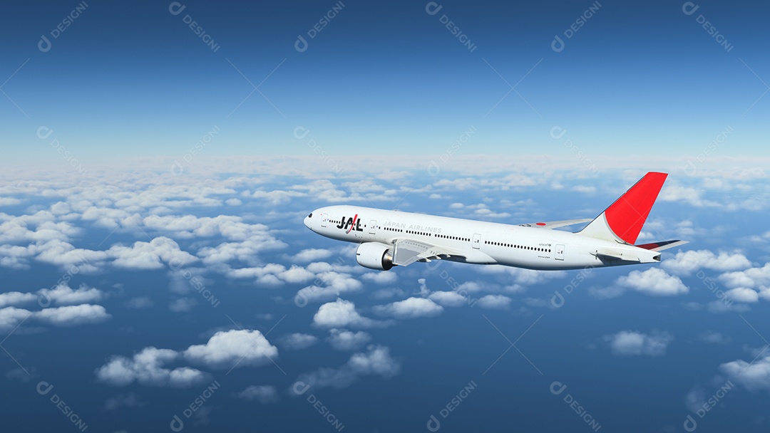 Avião sobrevoando sobre o céu nublado nuvens brancas