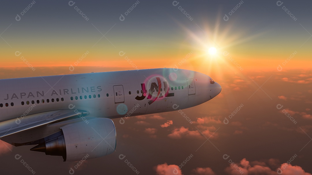 Avião sobrevoando sobre o céu nublado nuvens brancas