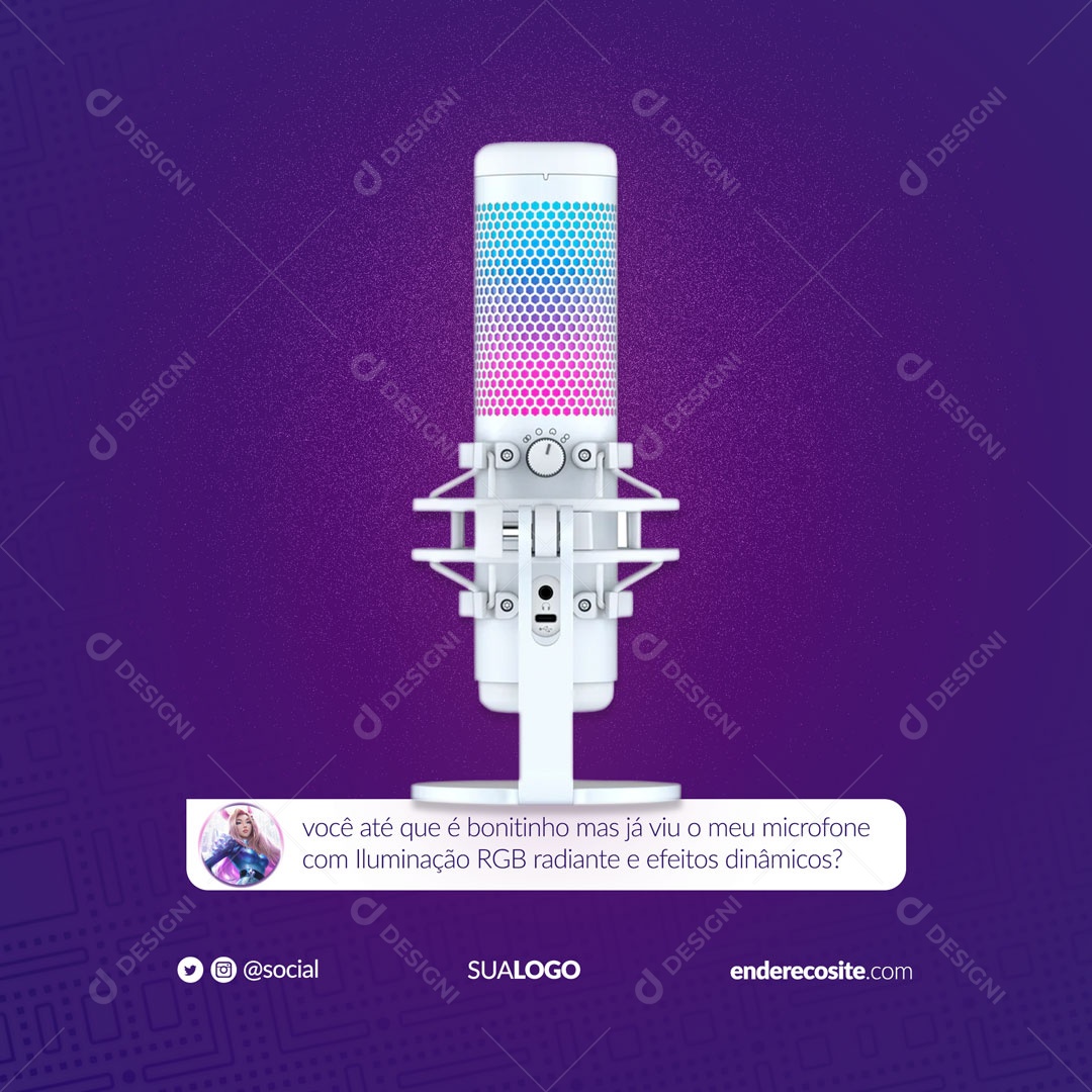Microfone com Iluminação RGB Gamer Games Social Media PSD Editável