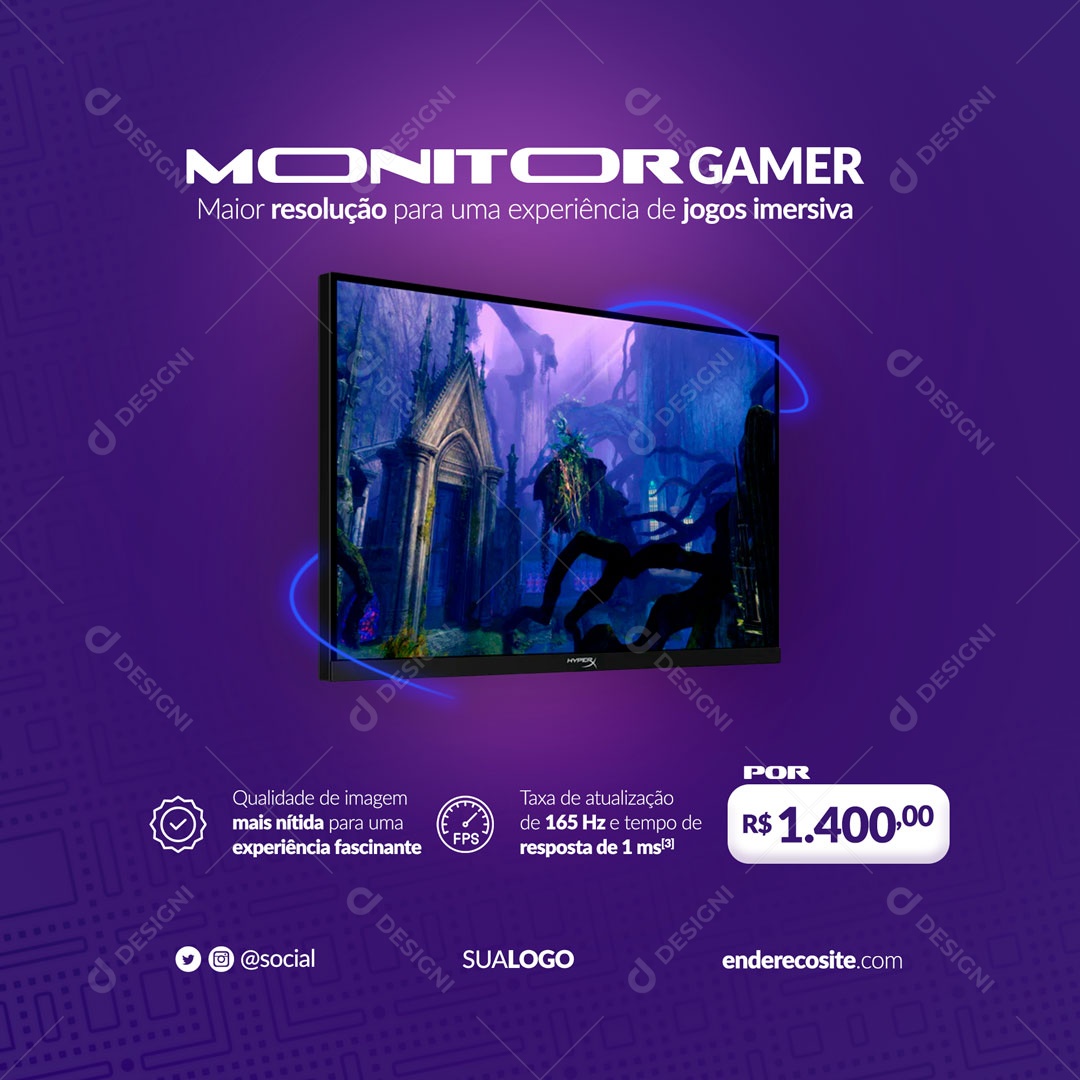 Monitor Gamer Games Social Media PSD Editável