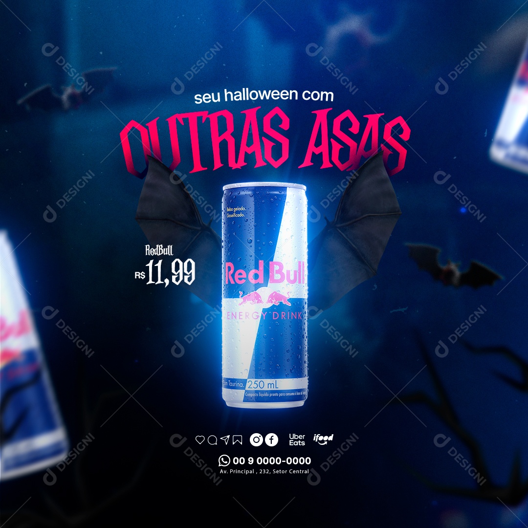 Social Media Distribuidora de Bebidas Ofertas de Halloween Energético Red Bull PSD Editável