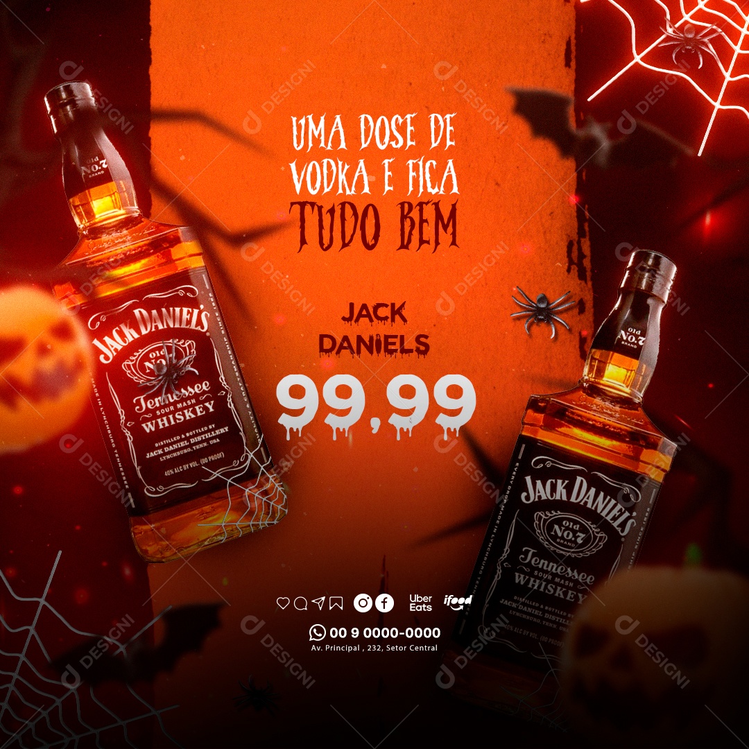 Social Media Distribuidora de Bebidas Ofertas de Halloween Whisky Jack Daniels PSD Editável