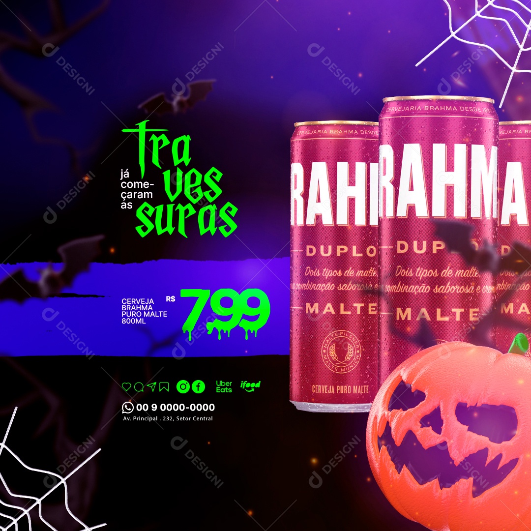 Social Media Distribuidora de Bebidas Ofertas de Halloween Cerveja Brahma PSD Editável