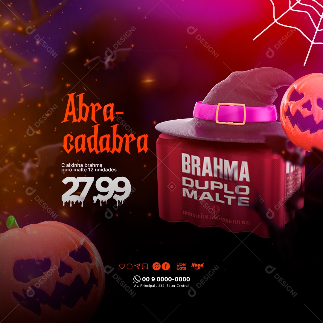 Social Media Distribuidora de Bebidas Ofertas de Halloween Cerveja Brahma PSD Editável