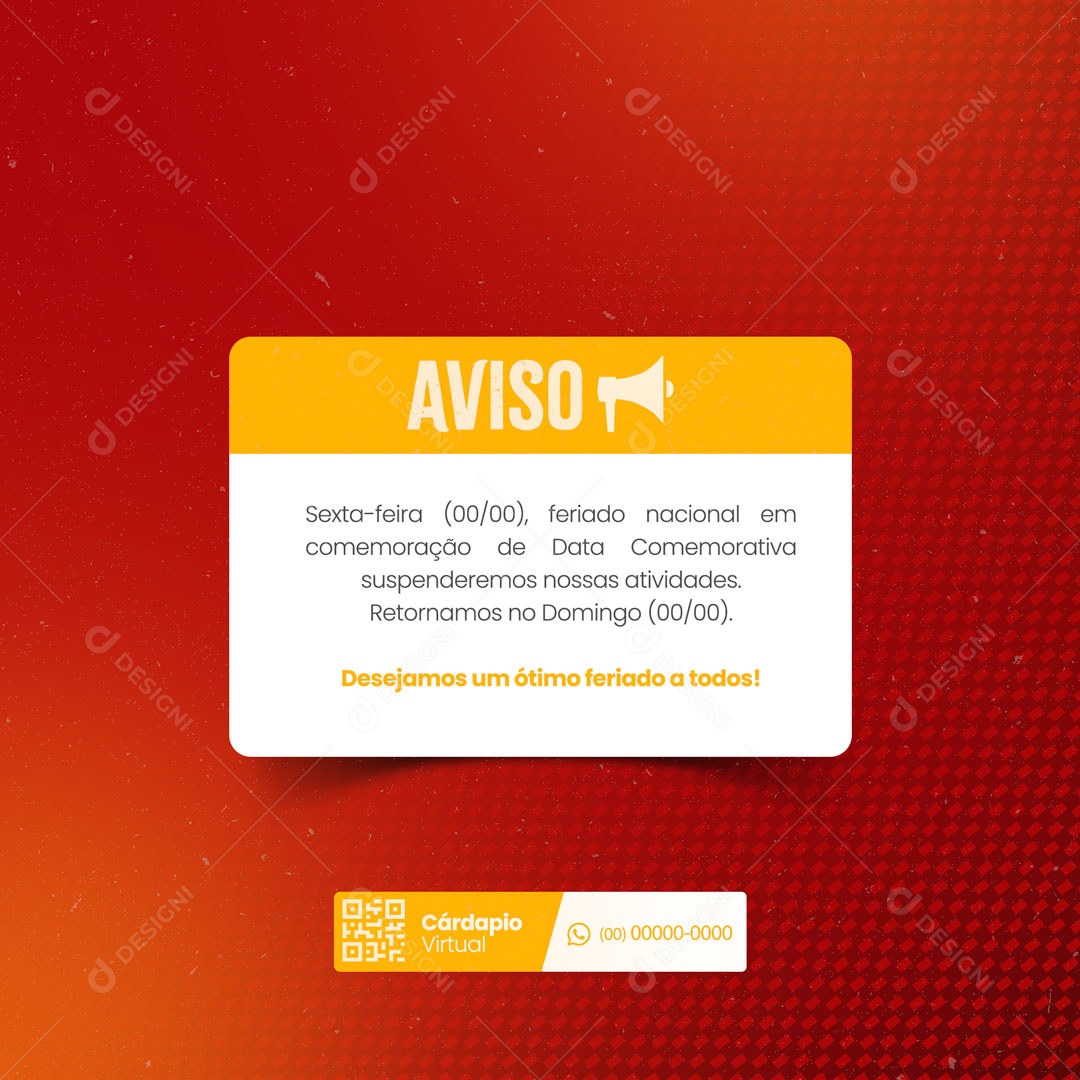 Social Media Comunicado Aviso Pizzaria PSD Editável