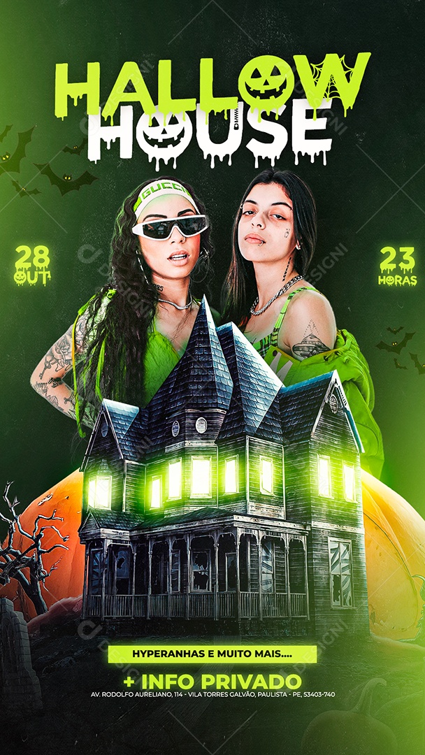 Hallow House Hyperanhas e Muito Mais Flyer Halloween Social Media PSD Editável