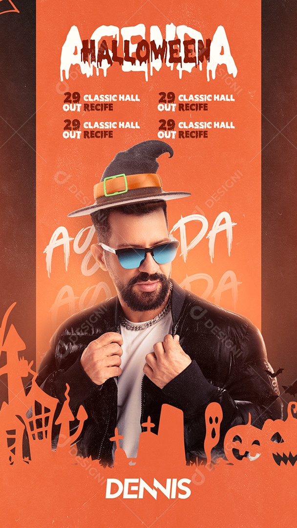 Agenda Halloween Dennis Flyer Social Media PSD Editável