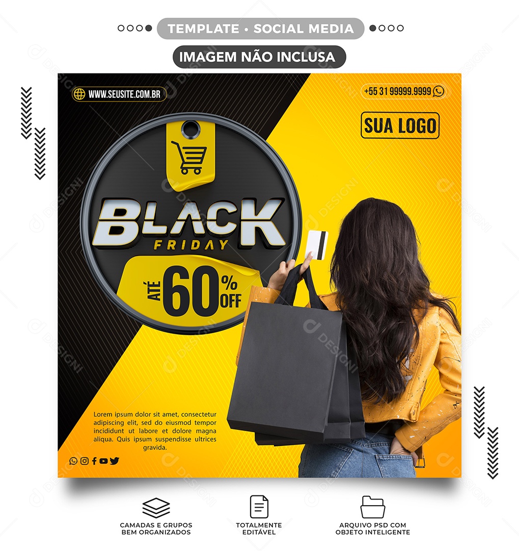 Até 60% Off Black Friday Loja de Roupas Social Media PSD Editável