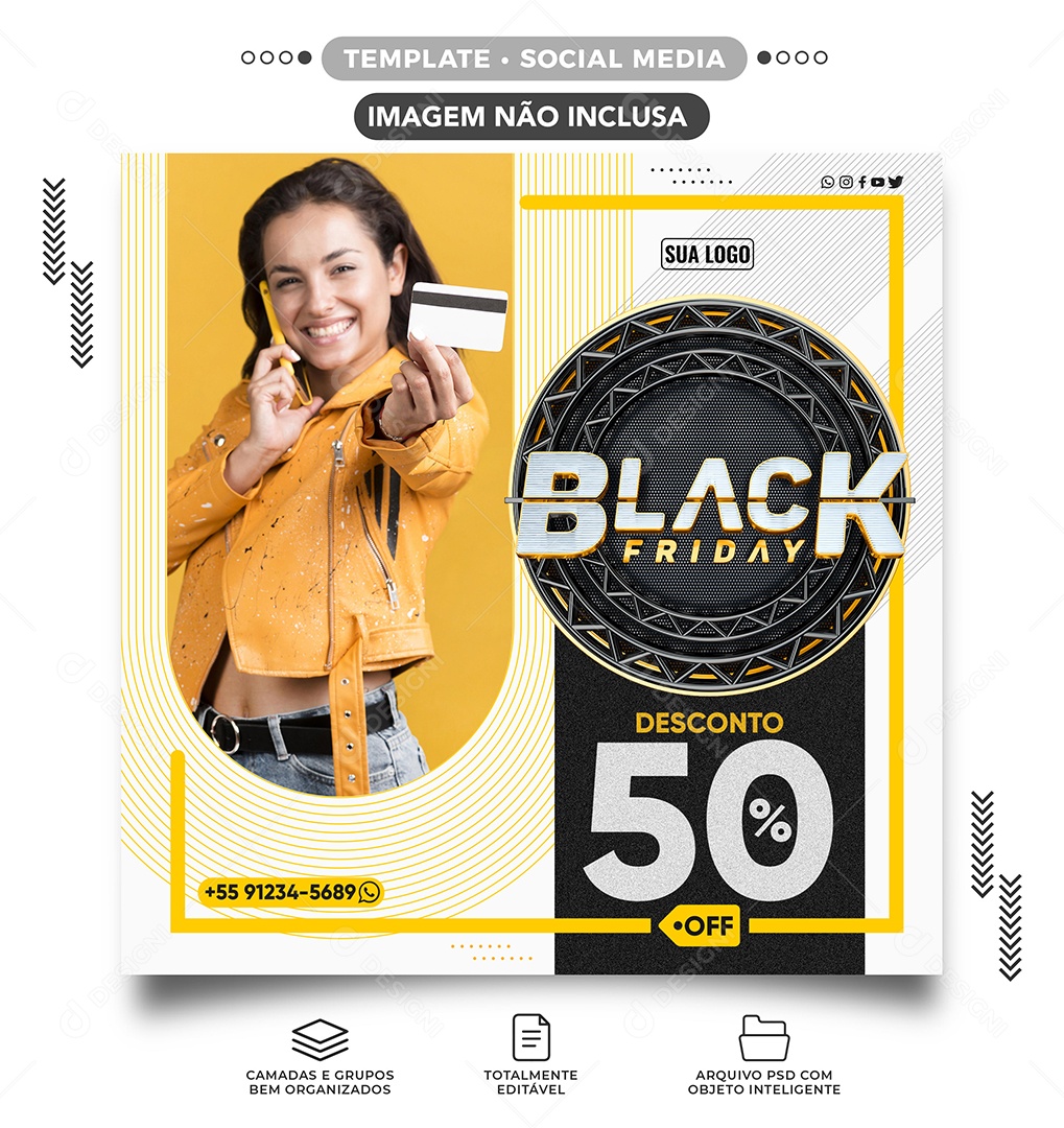 Black Friday Desconto de 50% Off Loja de Roupas Social Media PSD Editável